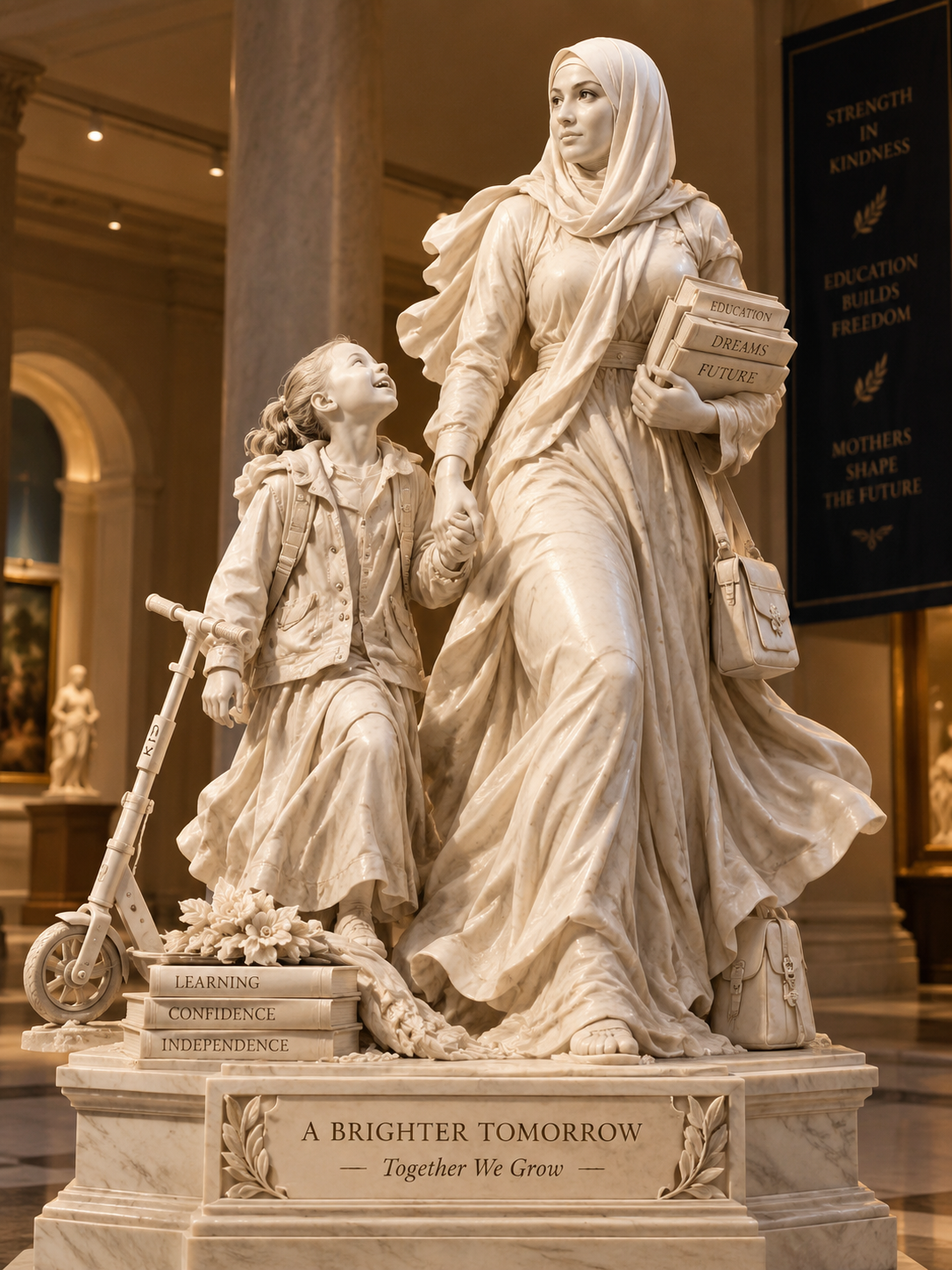 Creative artwork of a mother and child, celebrating education and a brighter tomorrow